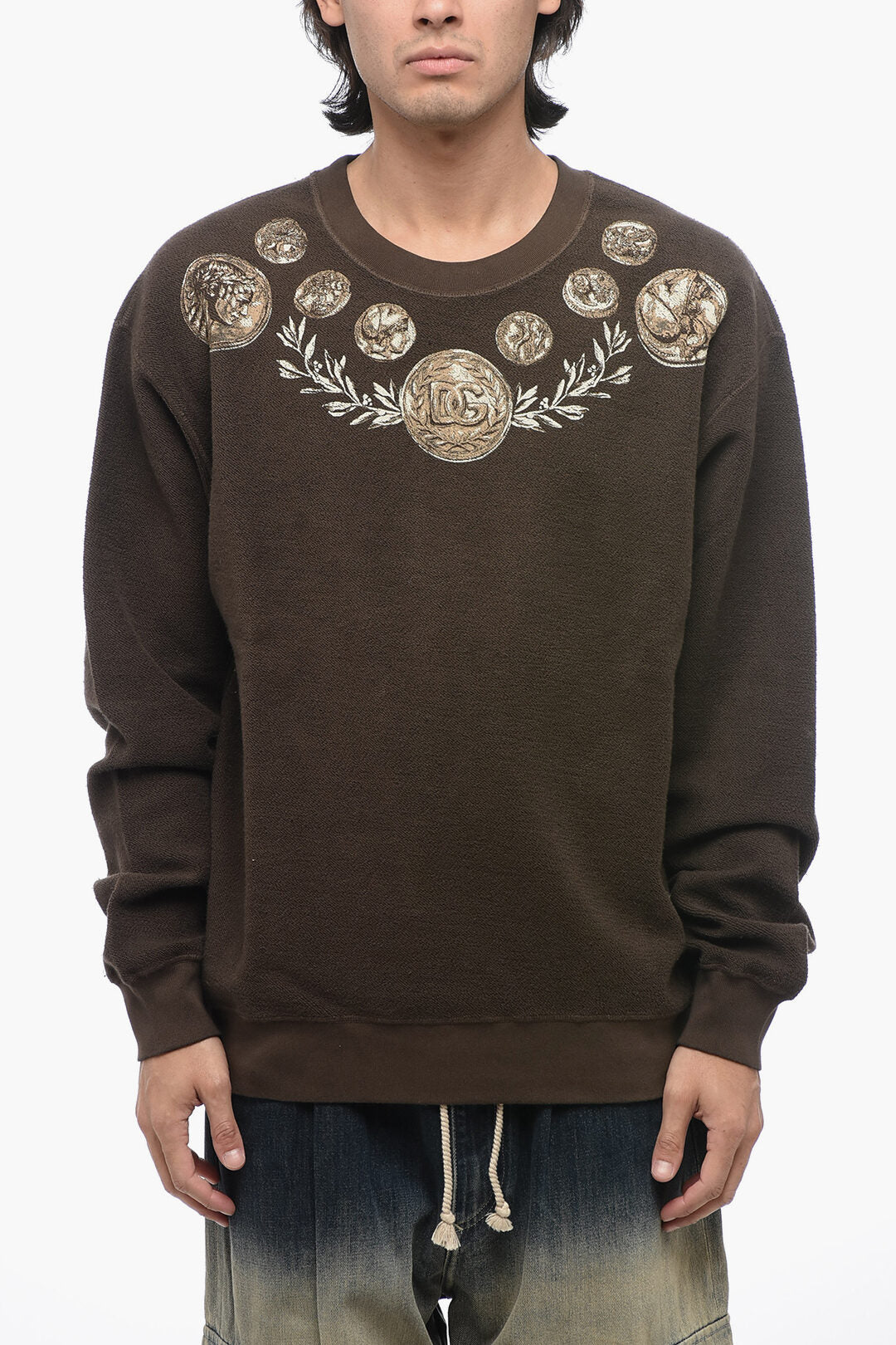 Dolce & Gabbana Crew Neck Reverse Cotton Sweatshirt with Print