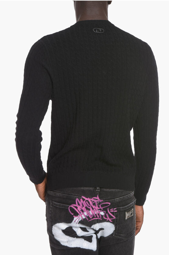 Fendi Crew Neck Virgin Wool Sweater with Cut-out