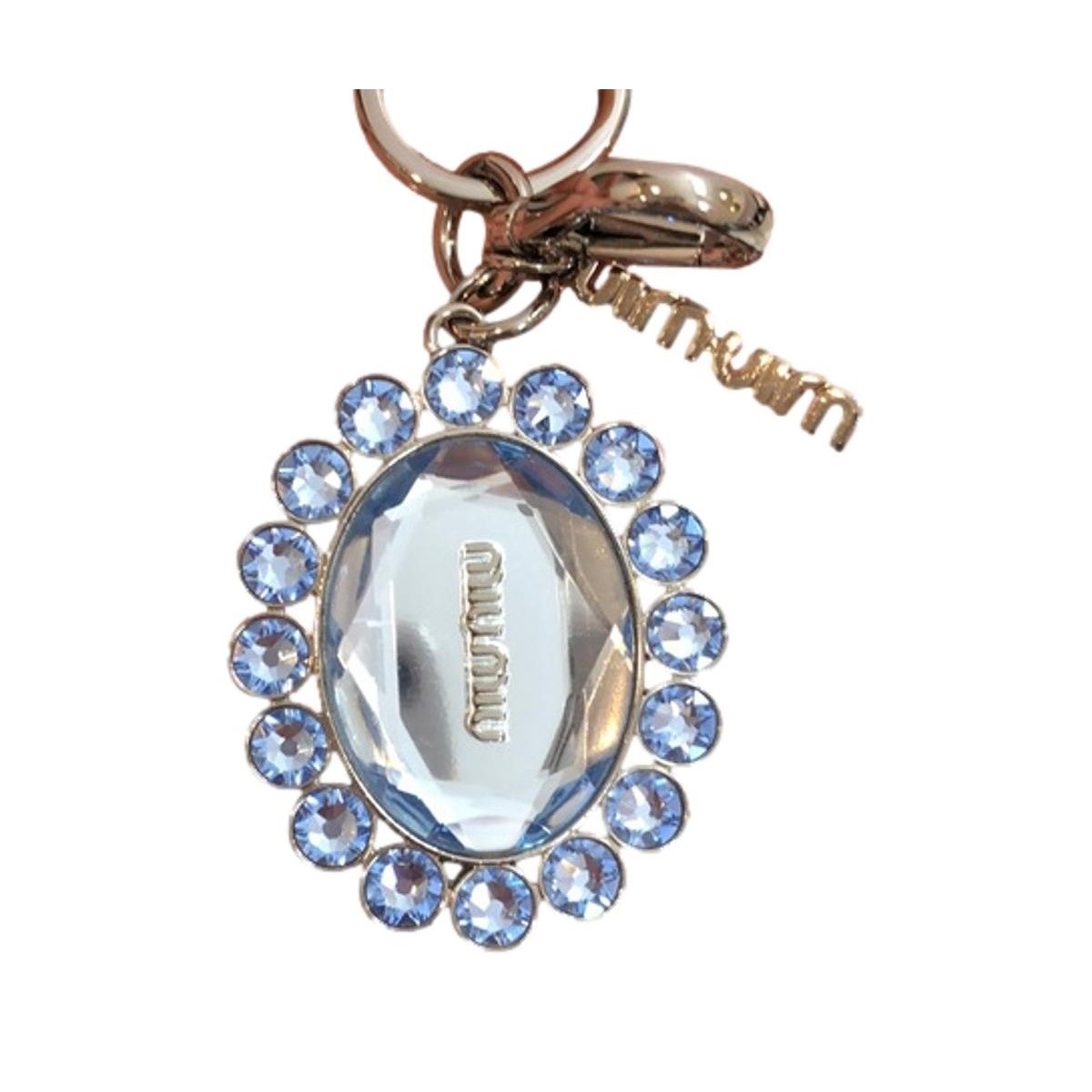 Miu Miu Trick Metallo Oval Crystal Blue Plex Charm Key Chain Key Ring 5TM092 - LUXURYMRKT