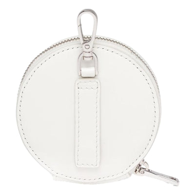 Prada Triangle Plaque Smooth White Leather Round Mini Pouch Keychain - LUXURYMRKT