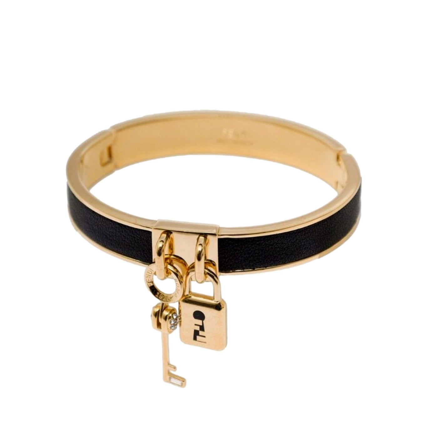 Fendi Master Key Black Leather Gold Small Bracelet - LUXURYMRKT