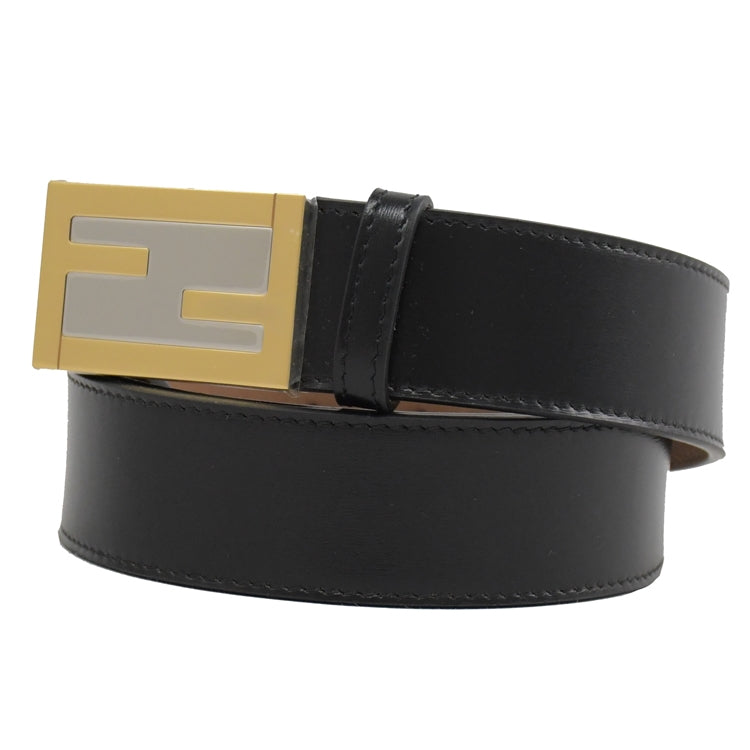 Fendi Black Smooth Calf Leather Gold Logo Buckle 110 - LUXURYMRKT
