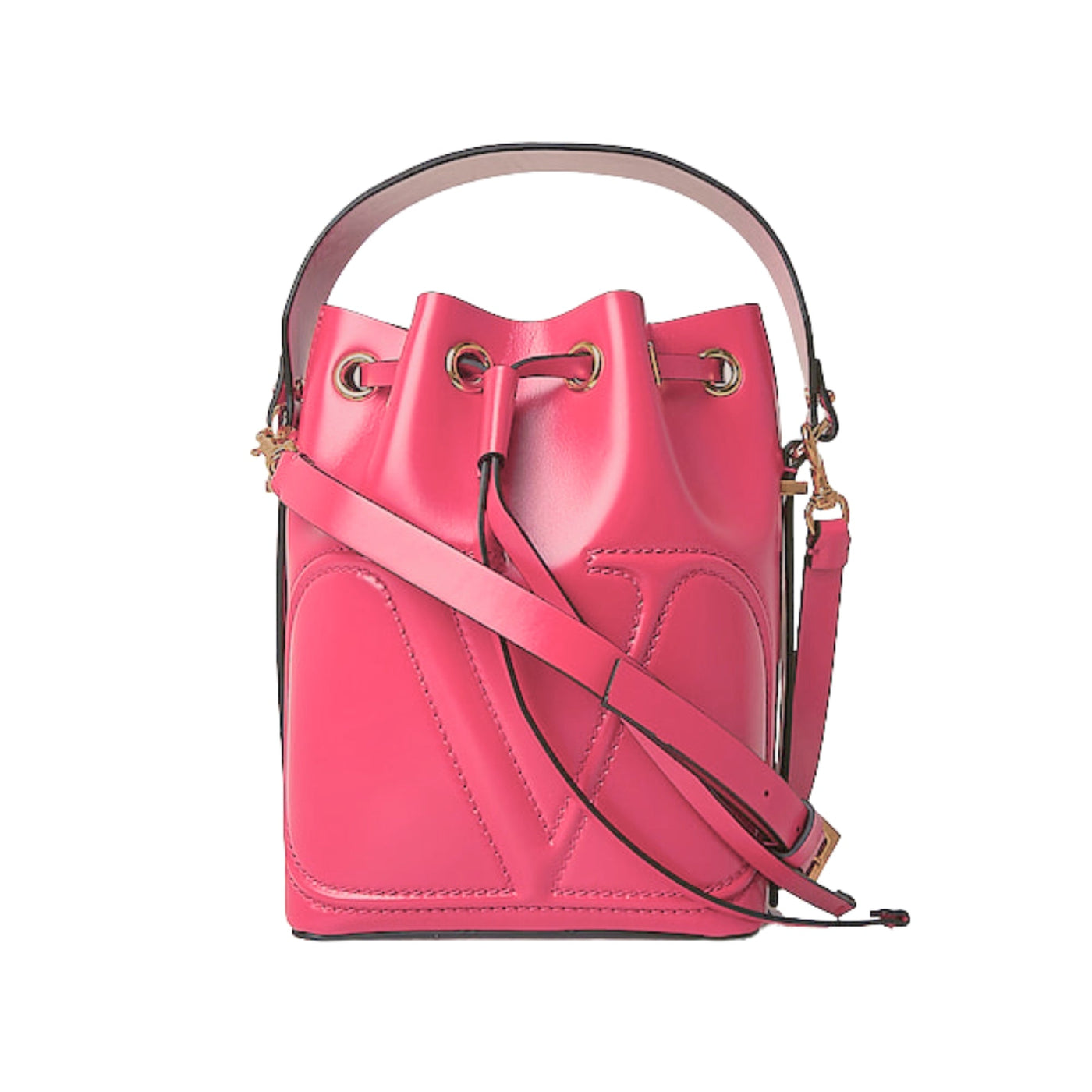 Valentino Garavani VLogo Walk Bucket Crossbody Bag Pink Calf Leather - LUXURYMRKT