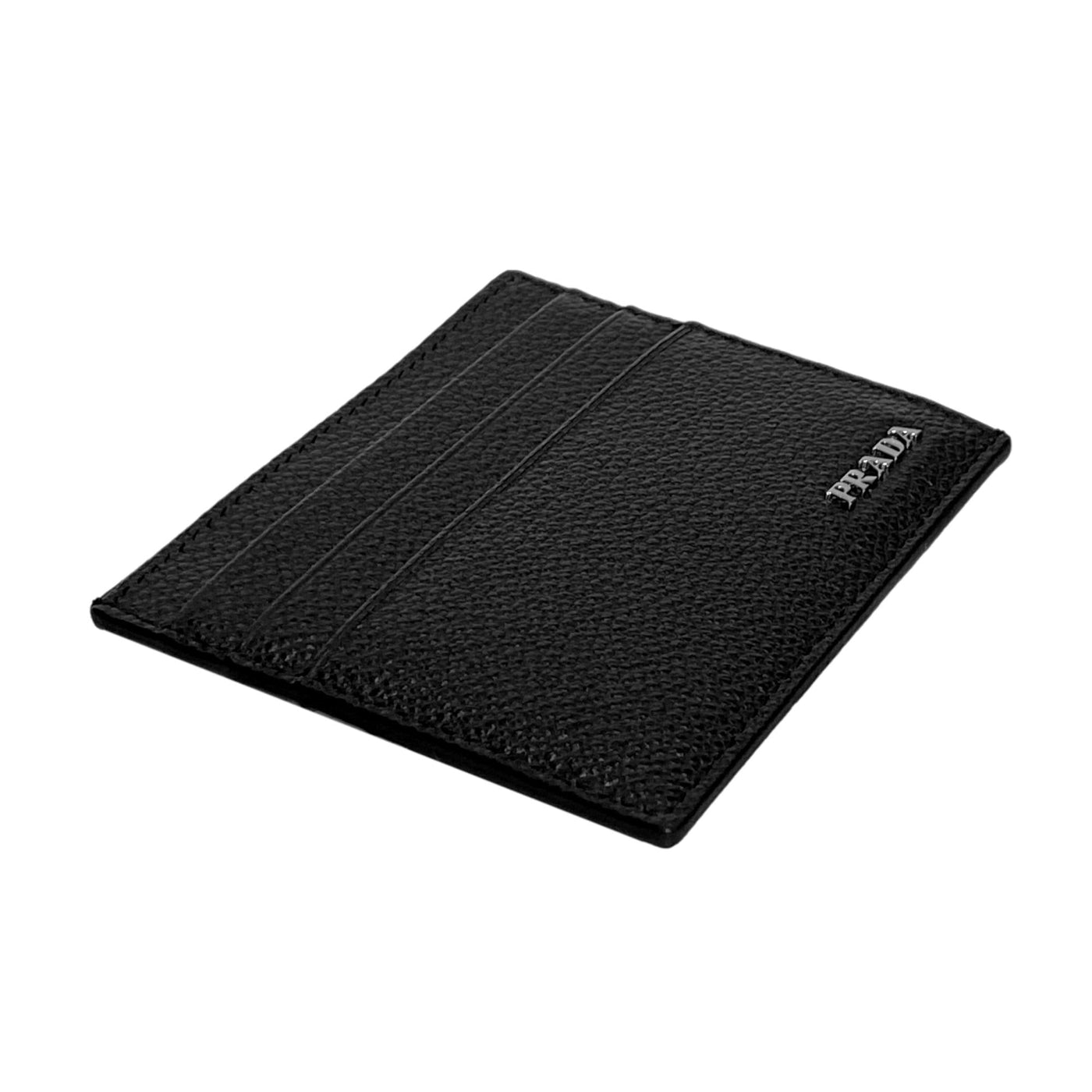Prada Vitello Micro Grain Leather Black and Gray Card Holder Wallet - LUXURYMRKT