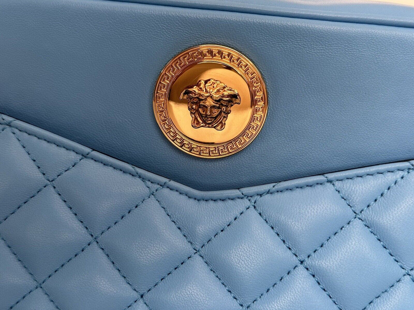 Versace La Medusa Blue Quilted Lamb Leather Medium Crossbody Bag - LUXURYMRKT