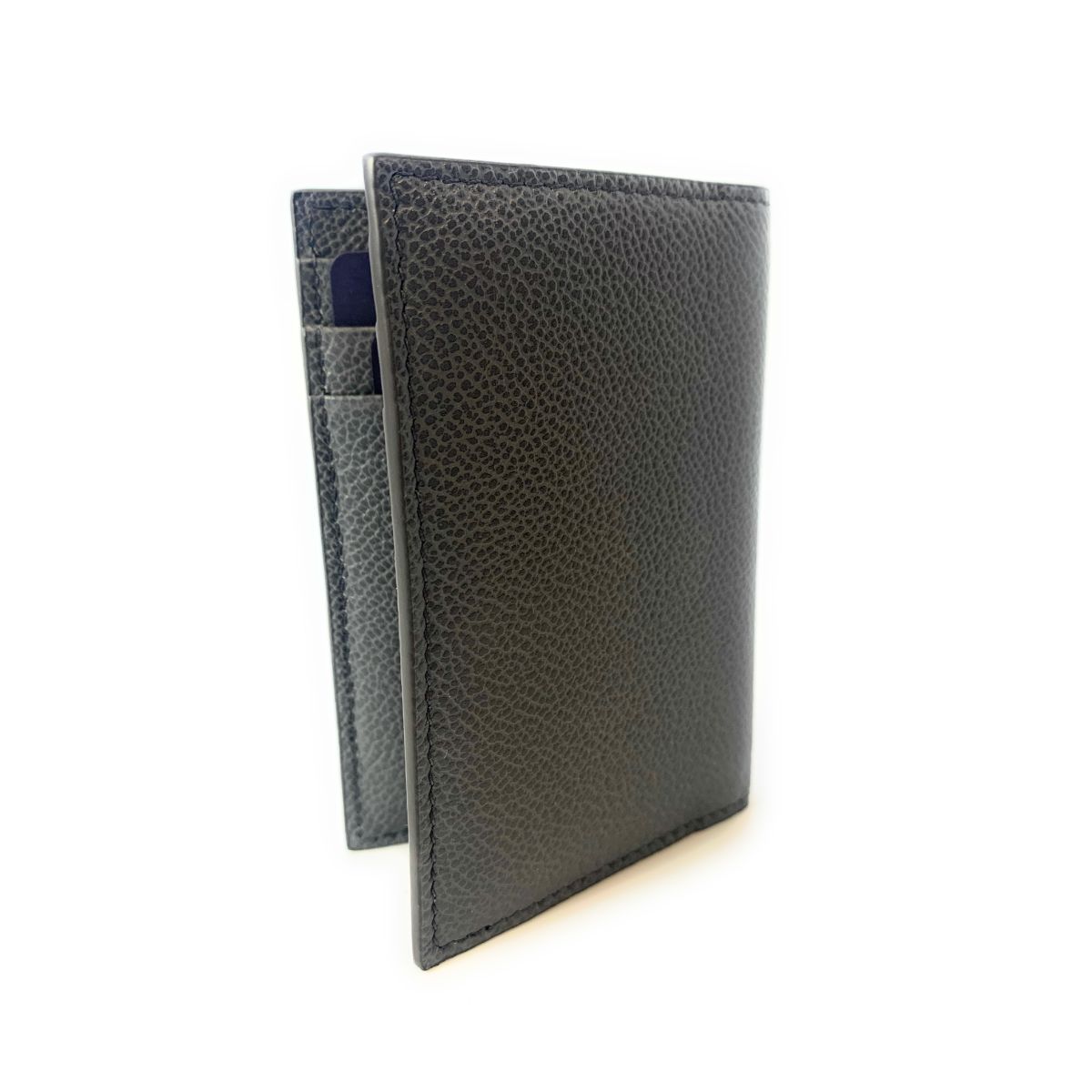 Prada Men's Vitello Micro Grain Grey Leather Vertical Card Holder - LUXURYMRKT