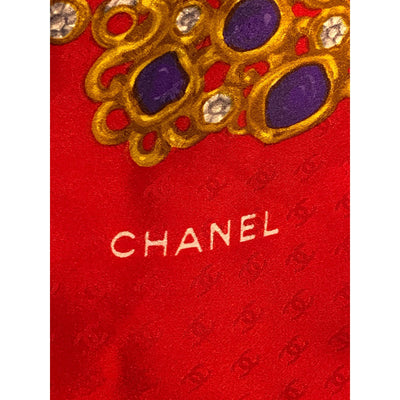 Chanel Gripoix Jewel Printed Red Silk Scarf Shawl - LUXURYMRKT