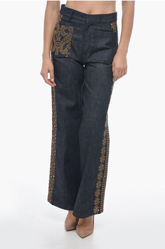 Dior Dark Wash Palazzo Denims with Embroideries 28cm