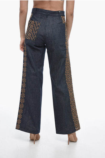 Dior Dark Wash Palazzo Denims with Embroideries 28cm