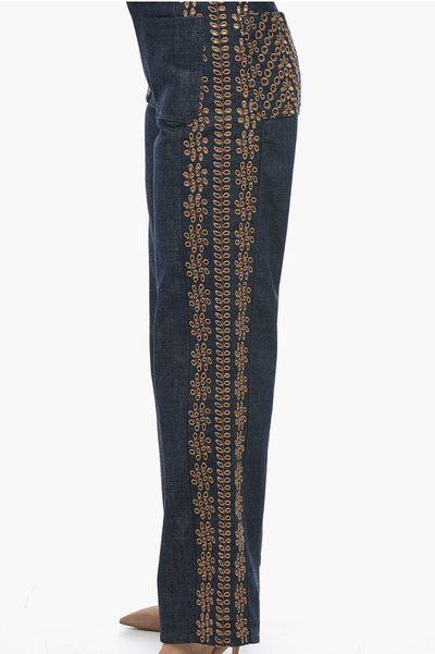 Dior Dark Wash Palazzo Denims with Embroideries 28cm