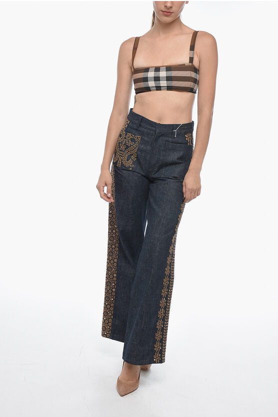 Dior Dark Wash Palazzo Denims with Embroideries 28cm