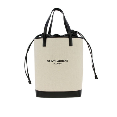 Saint Laurent Teddy White Coated Linen Drawstring Bucket Bag 551595 - LUXURYMRKT