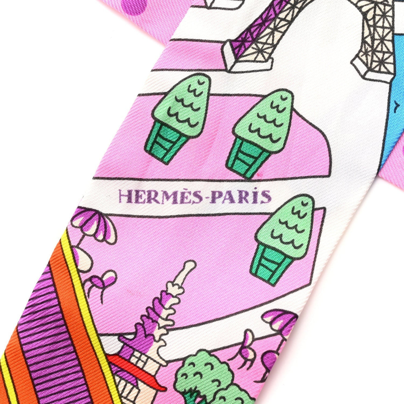 Hermes Silk Les Nouveaux Amoureux de Paris Twilly Rose Buvard White Scarf - LUXURYMRKT