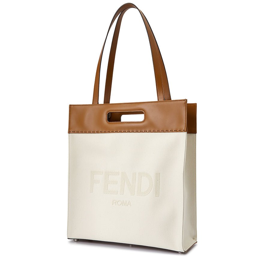 Fendi Roma Brand Embroidered Canvas And Leather Tote Bag 7VA481 - LUXURYMRKT