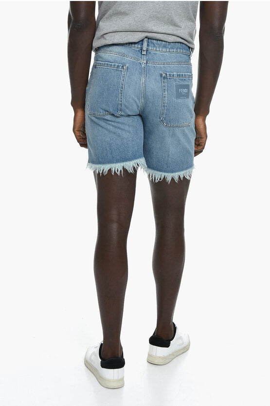 Fendi Denim Shorts with Fronged Bottom