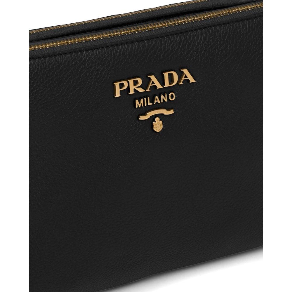 Prada Vitello Phenix Leather Gold Hardware Black Cross Body - LUXURYMRKT