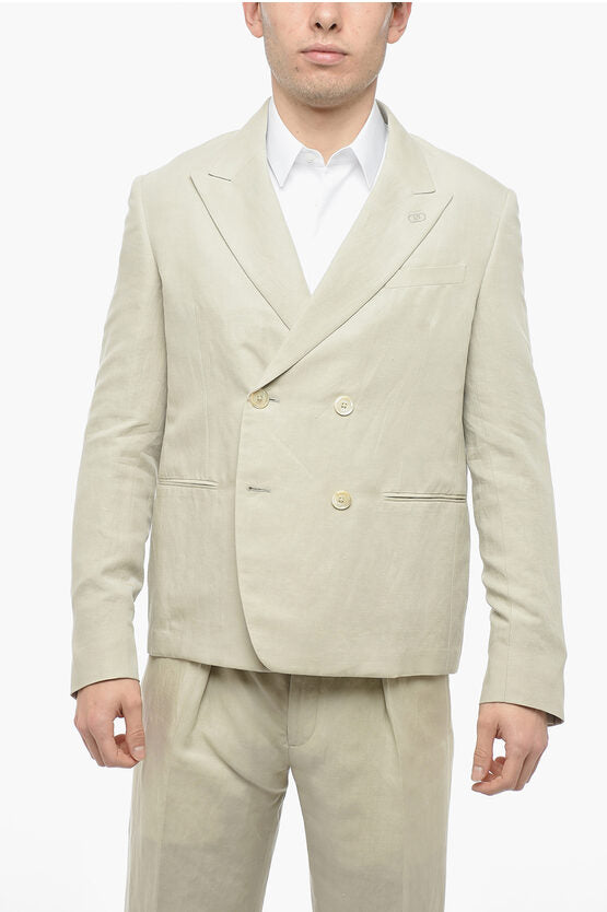 Fendi Double-breasted O LOCK Flax Blend Blazer