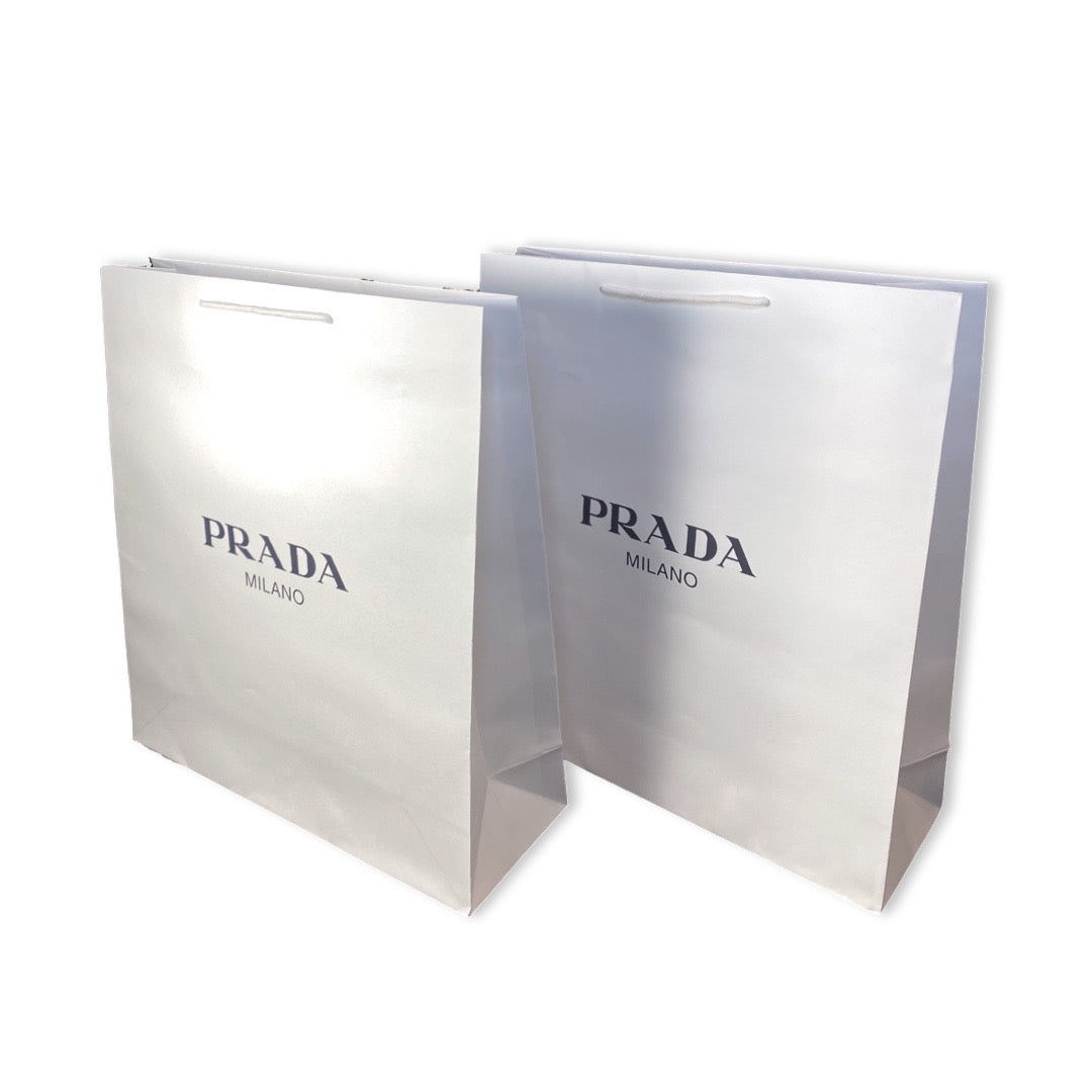 Prada Logo White Paper Designer Shopping Gift Bag Large Set of 2 - LUXURYMRKT