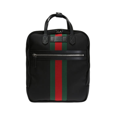 Gucci Techno Black Canvas Web Stripe Backpack - LUXURYMRKT