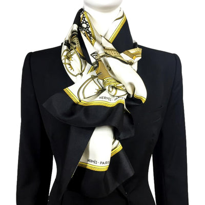 Hermes Les Voitures A Transformation Black and Gold Carriages Silk Scarf - LUXURYMRKT