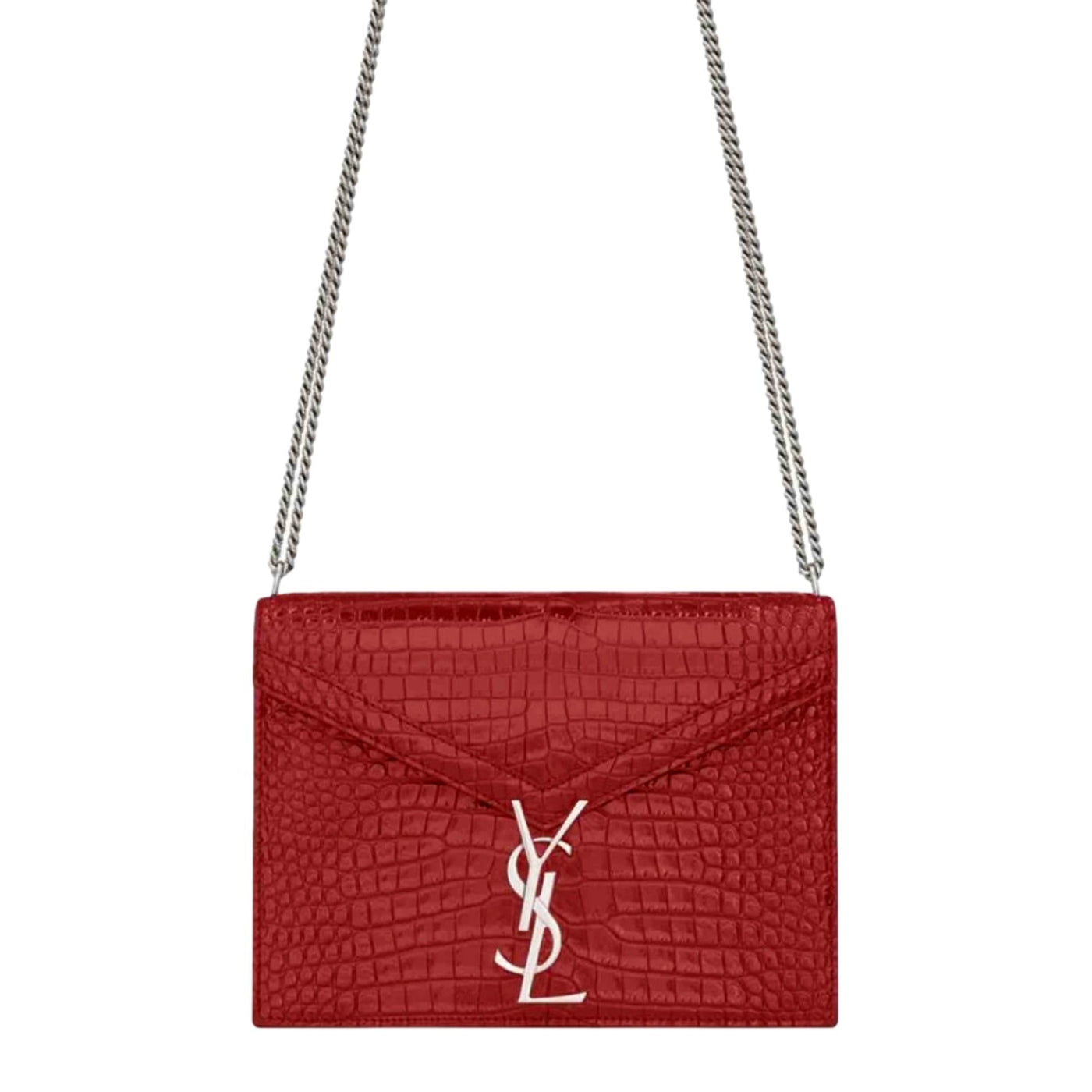 Saint Laurent Cassandra Red Croc Leather Medium Shoulder Bag - LUXURYMRKT