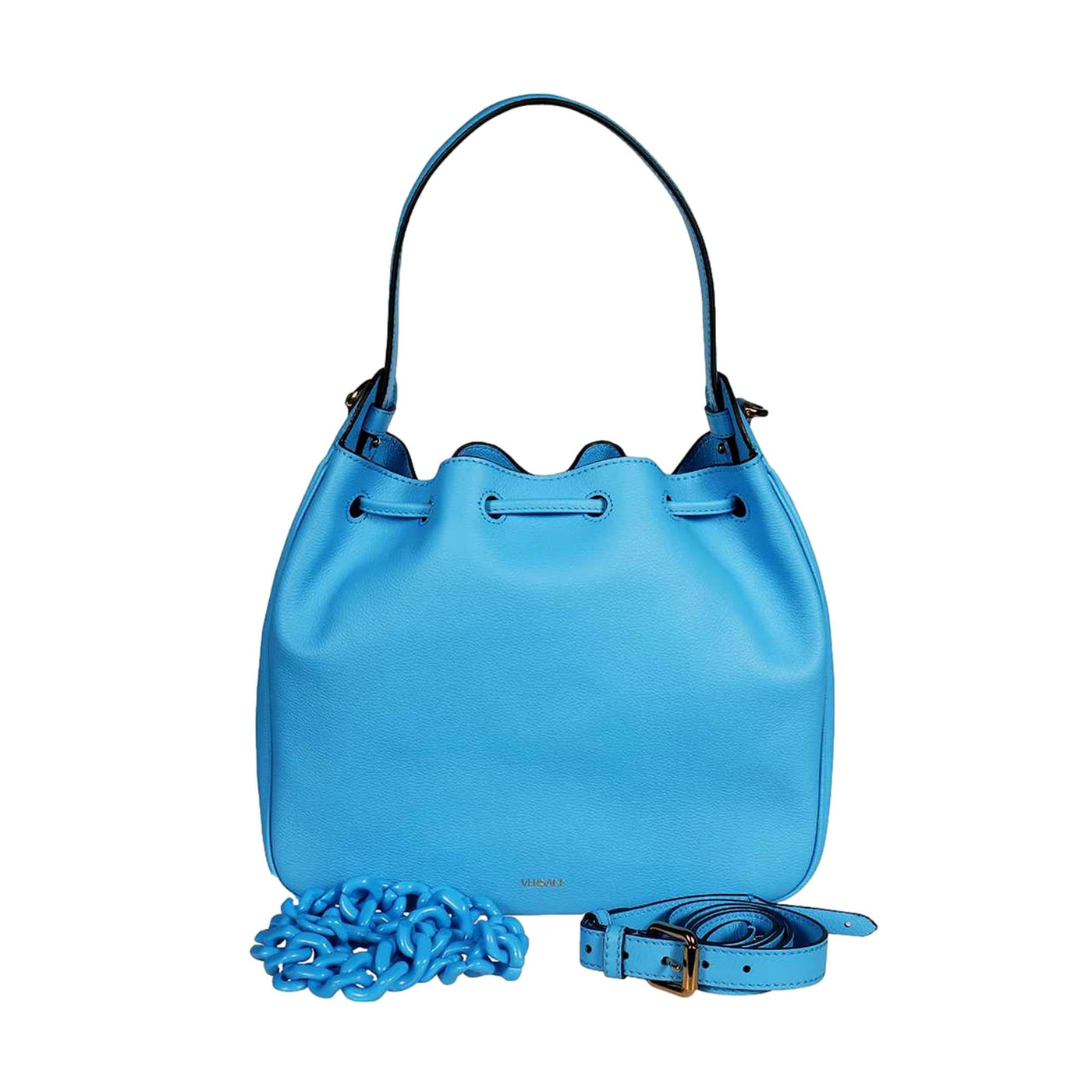 Versace La Medusa Leather Bucket Bag Blue - LUXURYMRKT