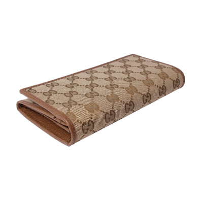 Gucci Original Beige GG Canvas Brown Leather Trim Long Wallet - LUXURYMRKT