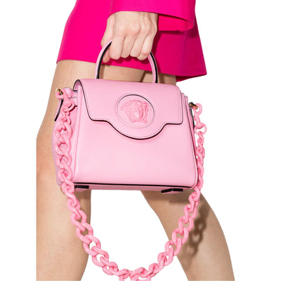 Versace La Medusa Pink Pebbled Leather Top Handle Bag - LUXURYMRKT