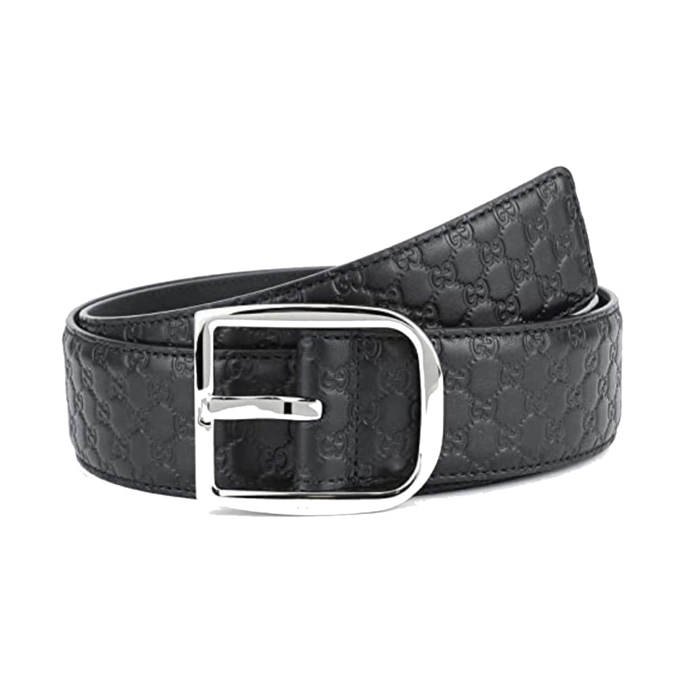 Gucci Micro GG Black Calf Leather Silver Buckle Belt Size 95/38 - LUXURYMRKT