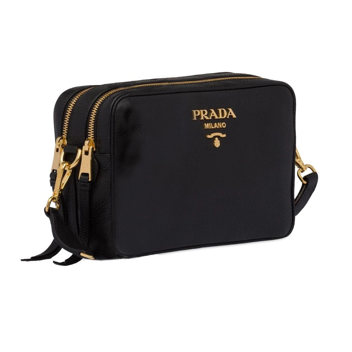 Prada Black Vitello Phenix Leather Double Zip Cross Body Bag 1BH079 - LUXURYMRKT