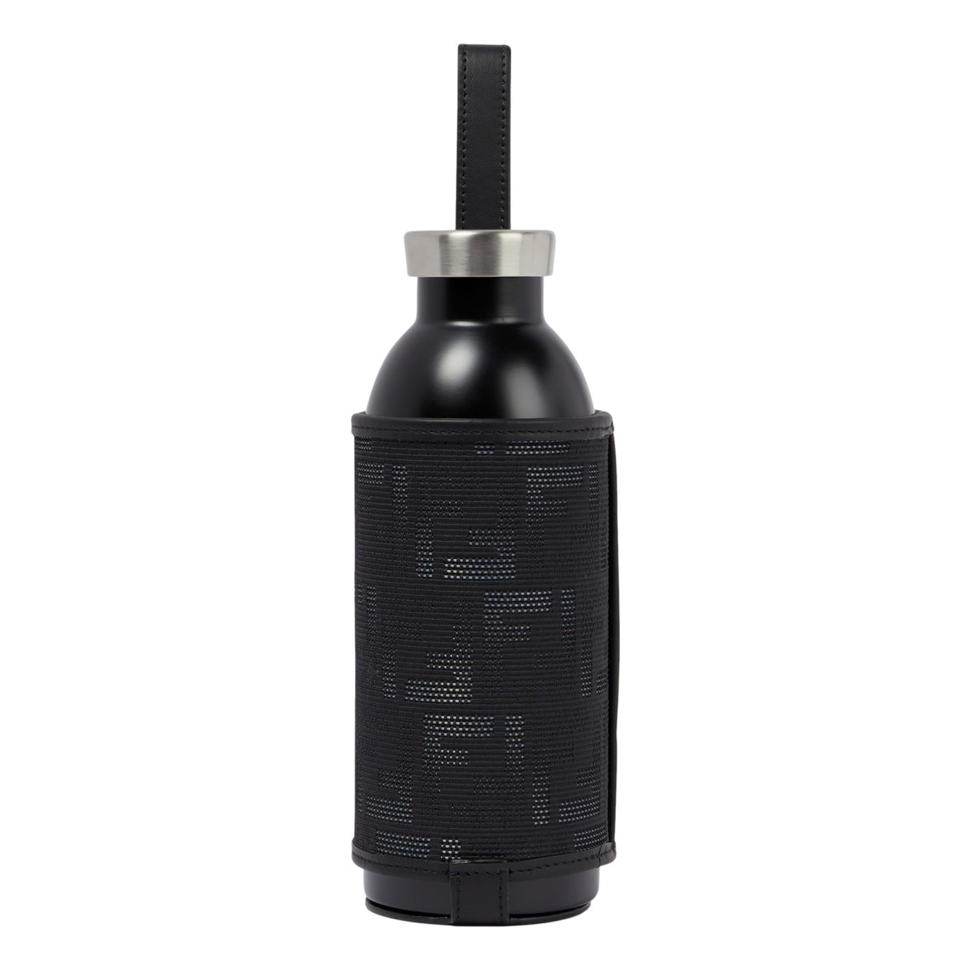 Fendi Roma Black Steel Bottle and FF Woven Canvas Holder Set - LUXURYMRKT