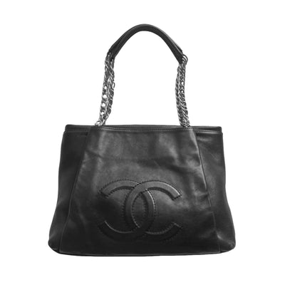 Chanel CC Caviar Embossed Black Leather Tote Bag - LUXURYMRKT
