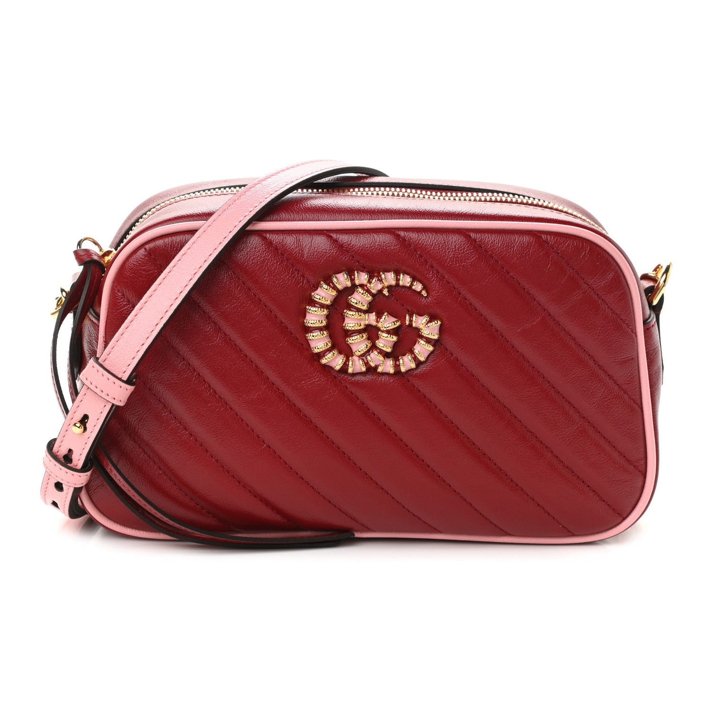 Gucci Marmont Red Leather Diagonal Matelasse Shoulder Bag - LUXURYMRKT