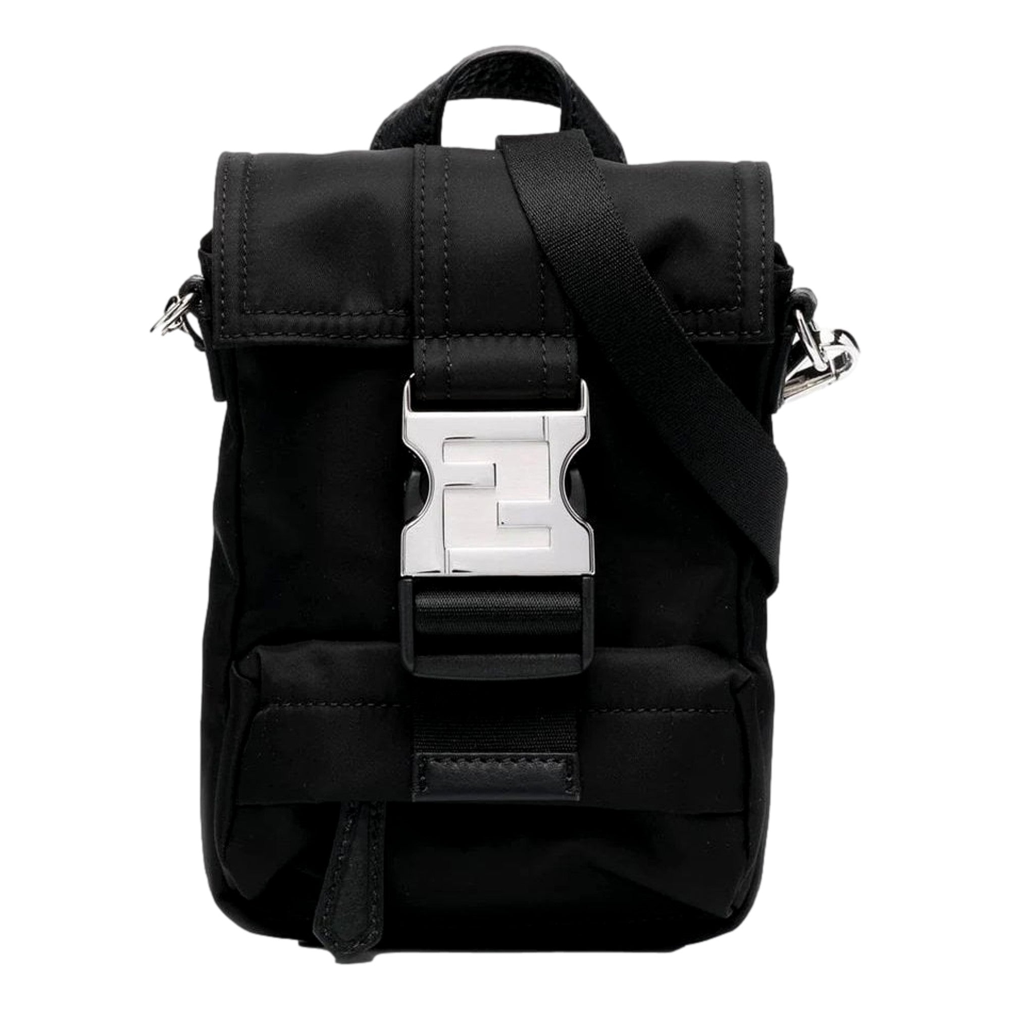 Fendi Fendiness Black Nylon Buckle Mini Backpack Crossbody Bag