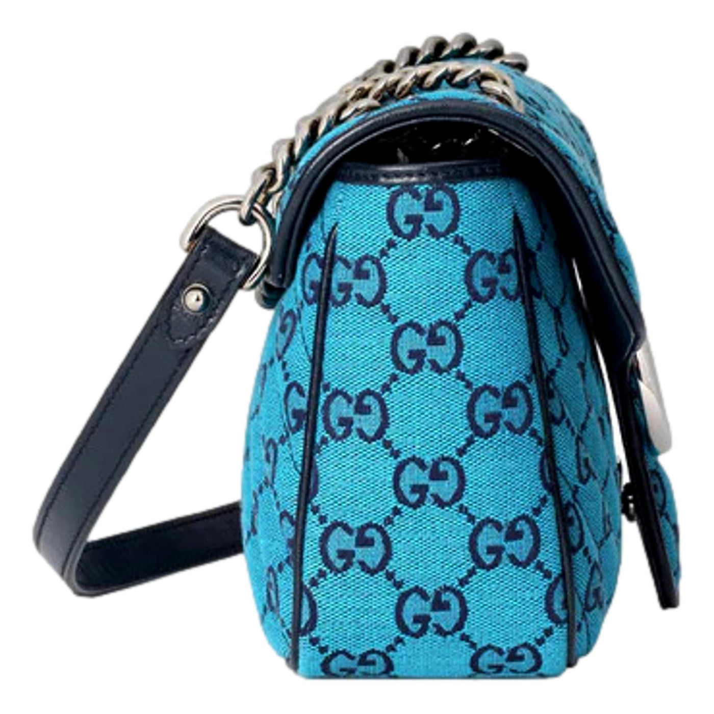 Gucci Flap Marmont Matelasse Blue Printed Canvas Shoulder Bag 443497 - LUXURYMRKT