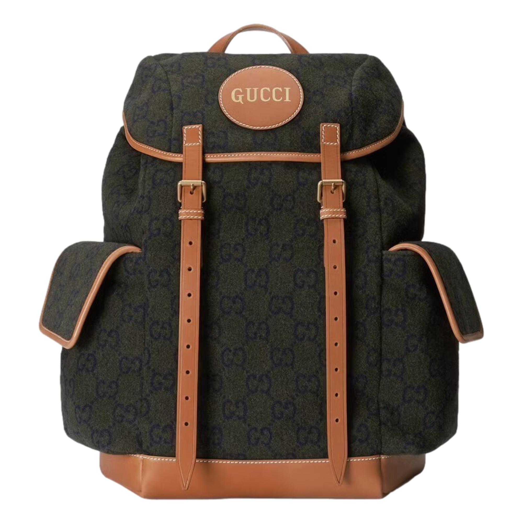 Gucci Dark Green Wool Guccisima GG Large Backpack - LUXURYMRKT