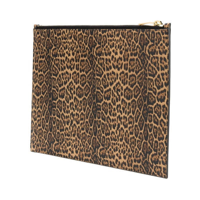 Saint Laurent Leopard Printed Calfskin Leather Large Pouch 635099 - LUXURYMRKT