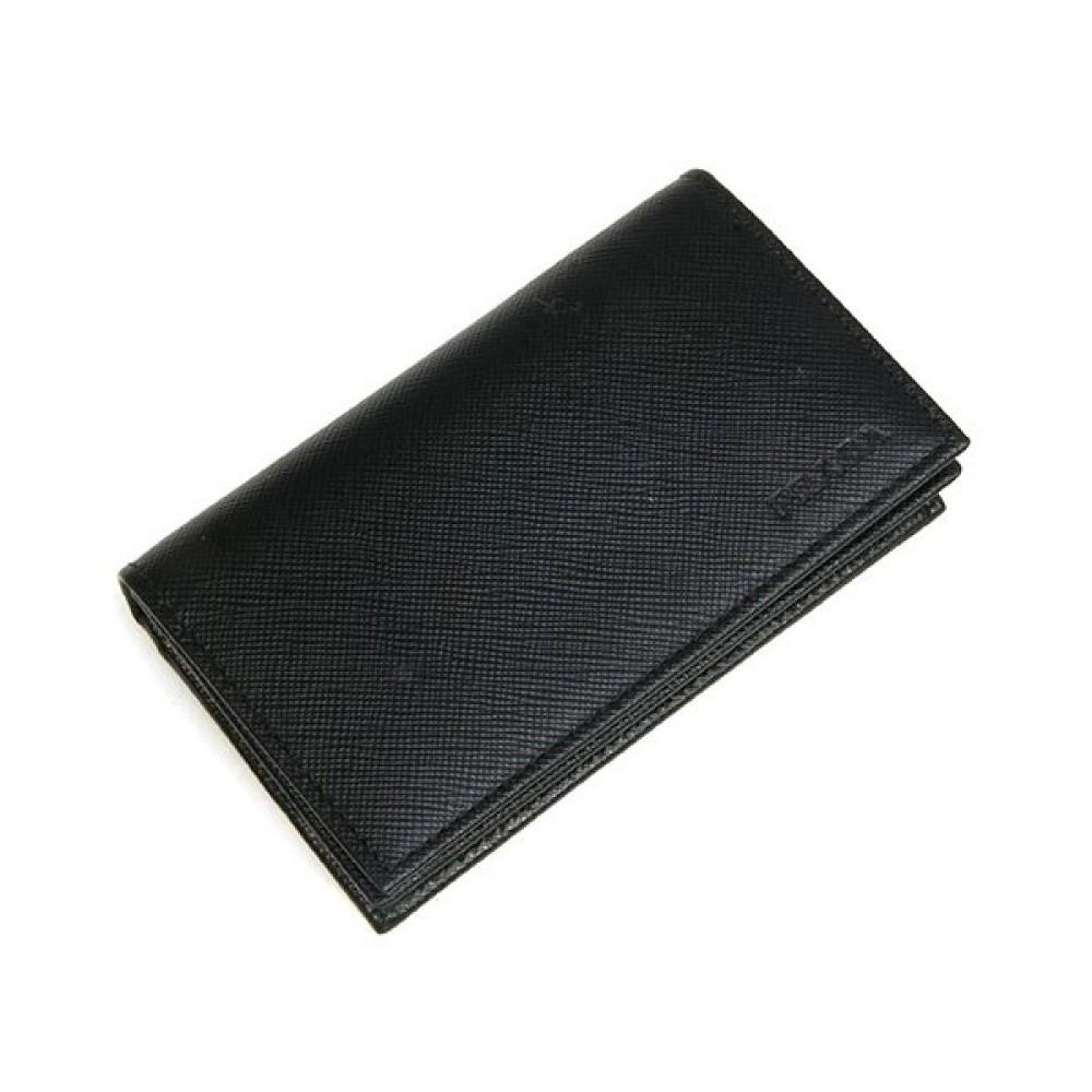 Prada Mens Saffiano Flap Card Holder Wallet Black - LUXURYMRKT