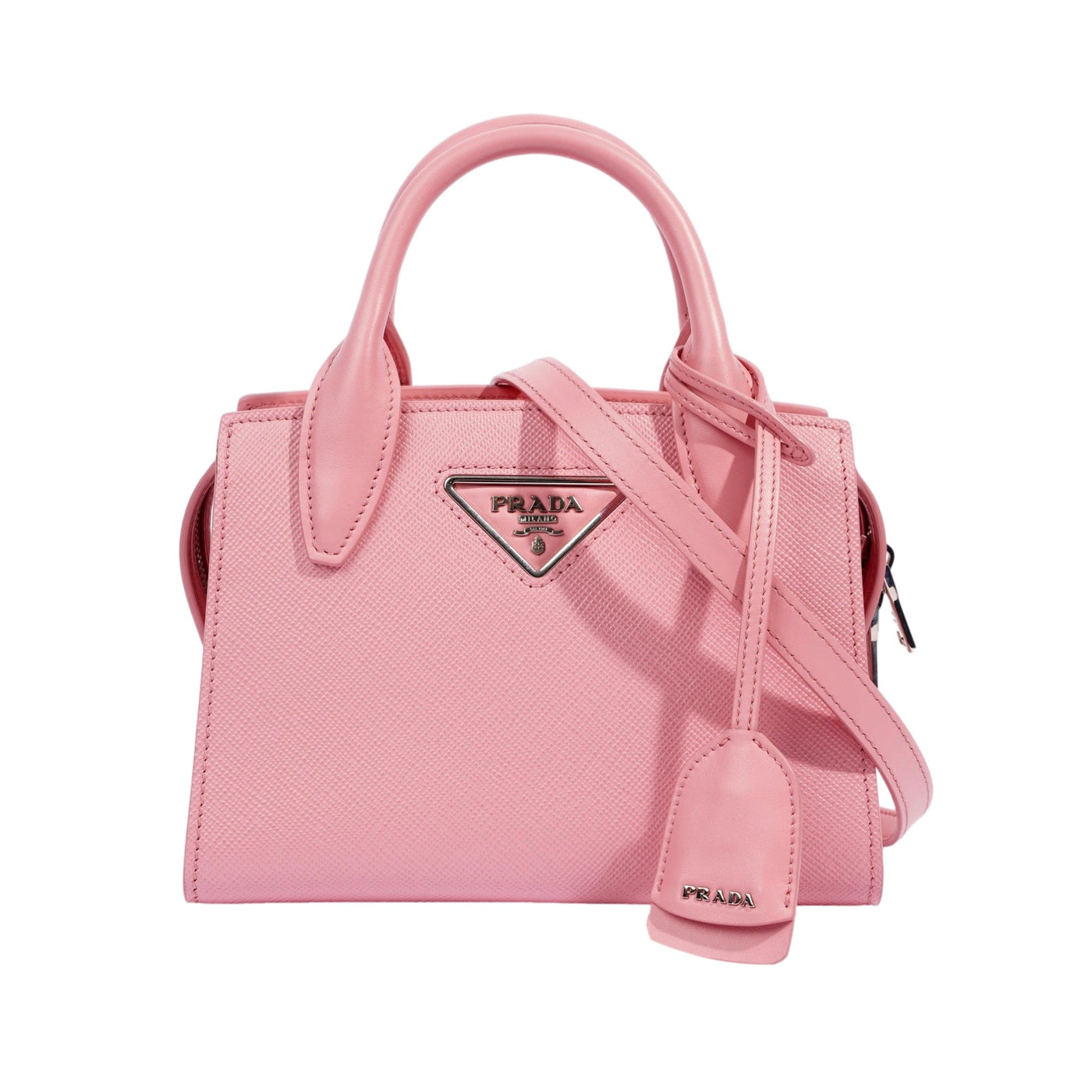 Prada Kristen Saffiano Top Handle Mini Tote Crossbody Bag Petalo Pink - LUXURYMRKT