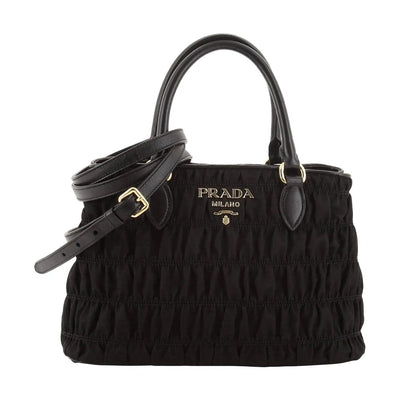 Prada Tessuto Gaufre Nylon Small Black Satchel Handbag - LUXURYMRKT