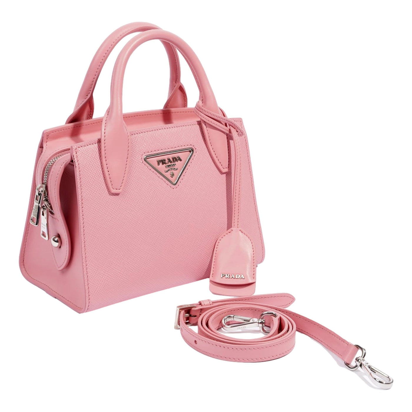 Prada Kristen Saffiano Top Handle Mini Tote Crossbody Bag Petalo Pink - LUXURYMRKT