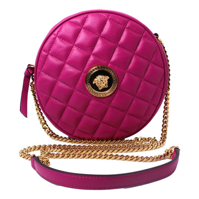 Versace La Medusa Round Quilted Leather Pink Shoulder Bag 1002866 - LUXURYMRKT