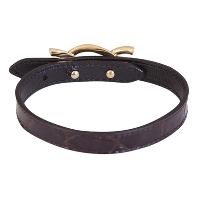 Saint Laurent Croc Embossed Black Leather Chain Bracelet 640736 - LUXURYMRKT