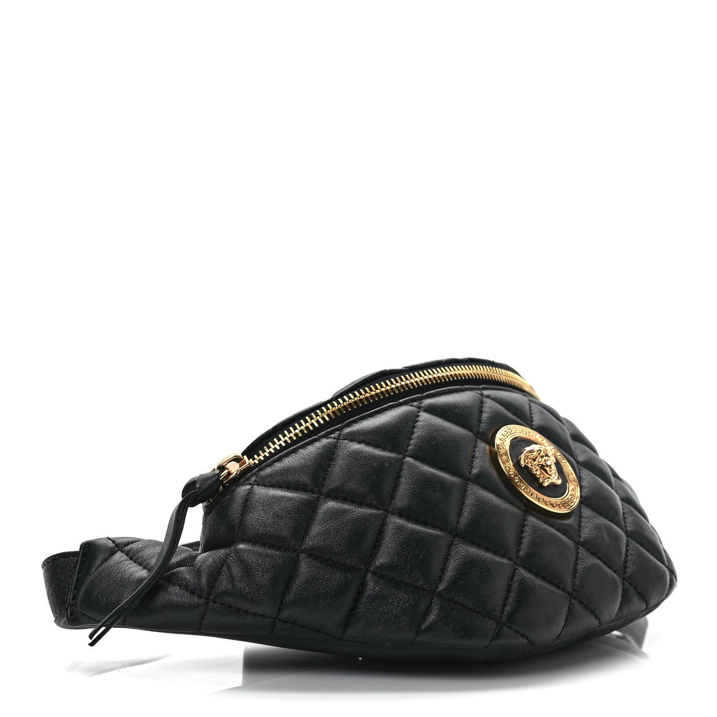 Versace La Medusa Black Quilted Lamb Leather Fanny Pack Belt Bag - LUXURYMRKT