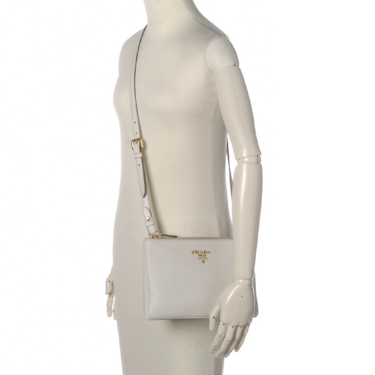 Prada White Leather Vitello Phenix Crossbody Bag - LUXURYMRKT