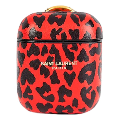 Saint Laurent Leopard Print Black and Red Leather Airpods Case 635662 - LUXURYMRKT
