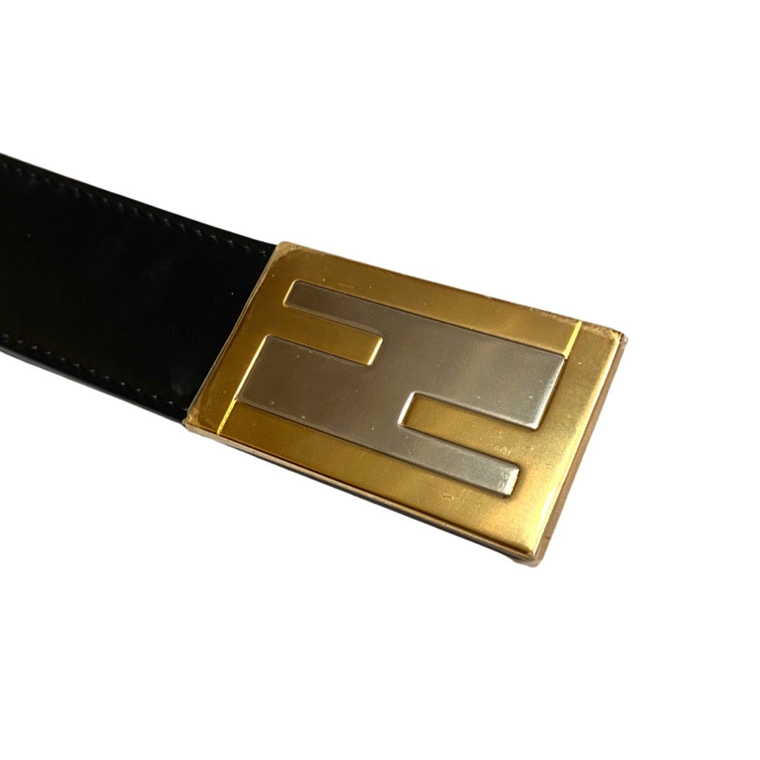 Fendi Black Smooth Calf Leather Gold Logo Buckle 110 - LUXURYMRKT