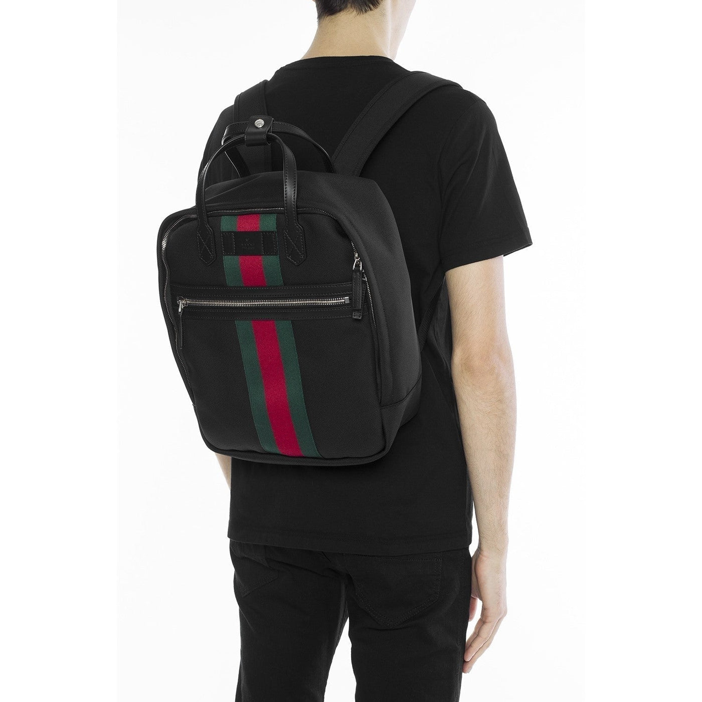 Gucci Techno Black Canvas Web Stripe Backpack - LUXURYMRKT