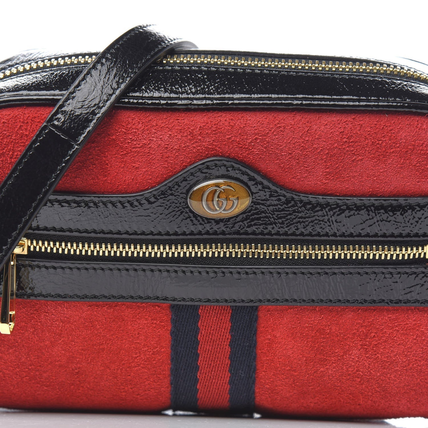 Gucci Ophidia Red Suede Patent Web Mini Shoulder Bag 517350 - LUXURYMRKT
