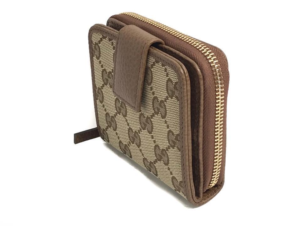 Gucci Beige Original GG Canvas Brown Leather Trim Wallet - LUXURYMRKT